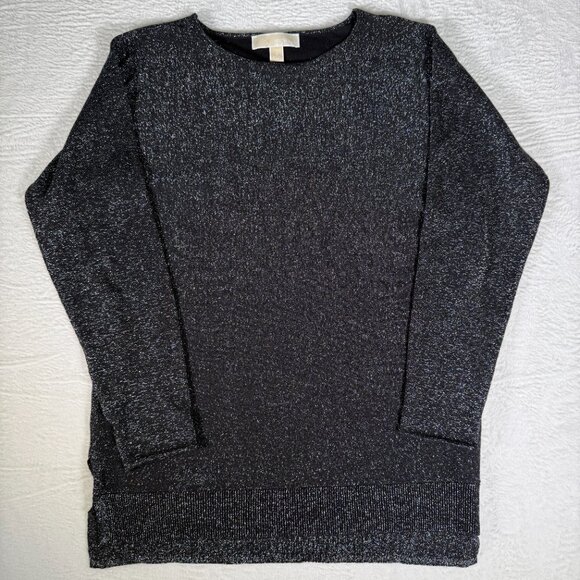 Michael Kors Metallic Shimmering Silver Long Sleeve Knit Top Size S - Picture 3 of 8